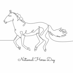 single line art of national horse day good for national horse day celebrate. line art. Single line art.