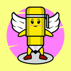 Cartoon pen character wearing wings in cute style design for t-shirt, sticker, logo element, poster