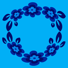 Fototapeta na wymiar Illustration - Round frame or wreath on a square background - stylized flowers and leaves - graphics. Design elements