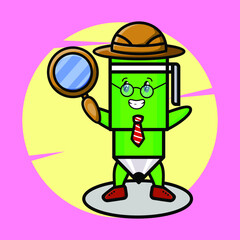 Pen detective cartoon character is searching with magnifying glass and cute style design for t-shirt, sticker, logo element