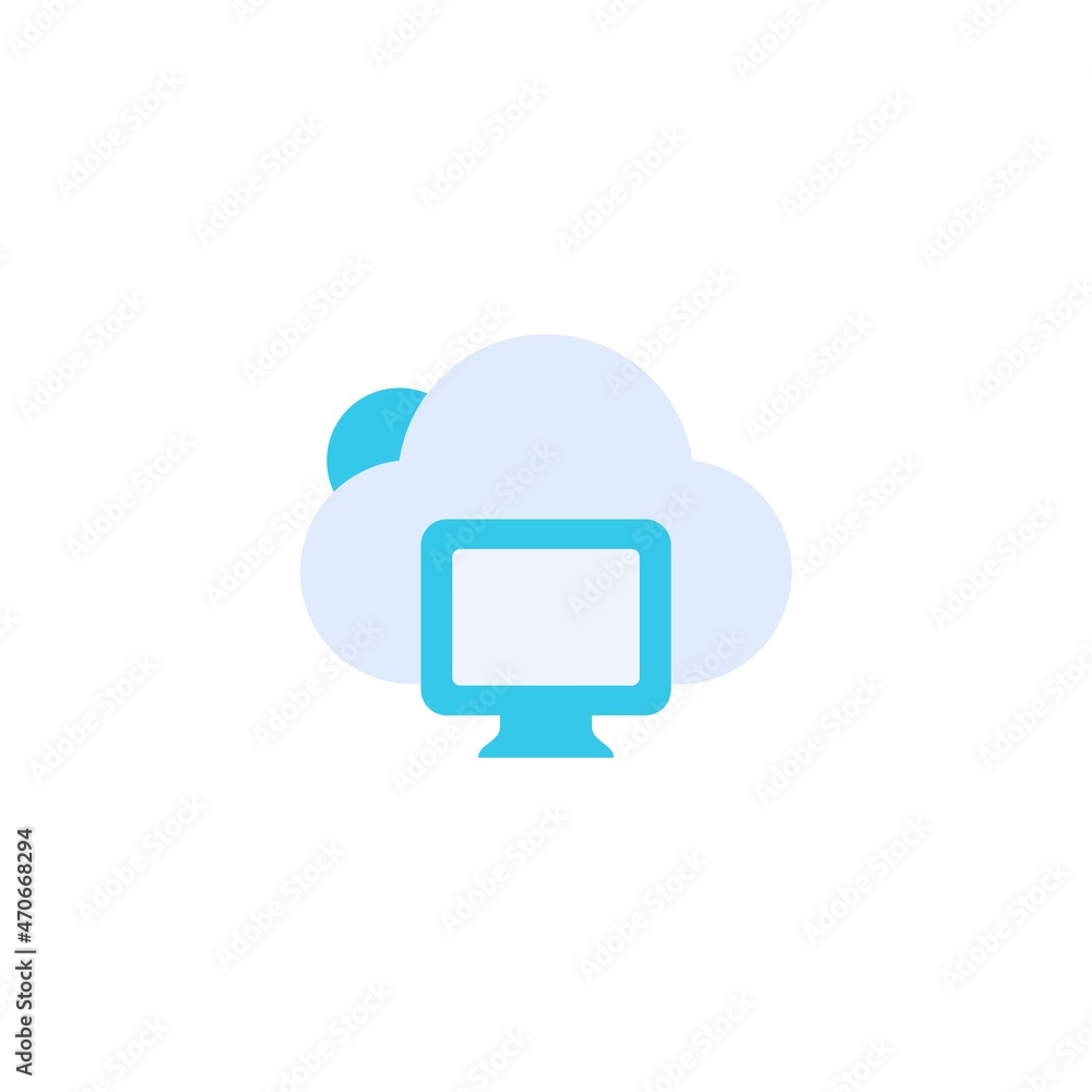 Poster computer pc connect to cloud computing icon flat style graphic design vector