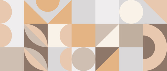 Trendy vector abstract geometric background with circles in retro scandinavian style, cover pattern seamless. Graphic pattern of simple shapes in earthy colors, abstract mosaic.