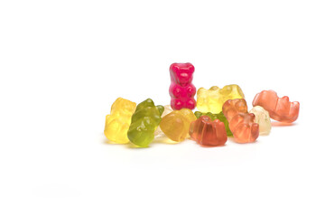 bunch of gummy bears isolated white background