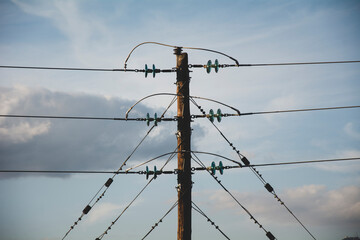 power lines on a sky