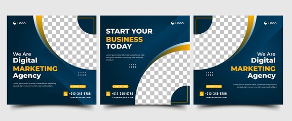 Social media post template for business promotion. Editable modern banner with place for the photo.