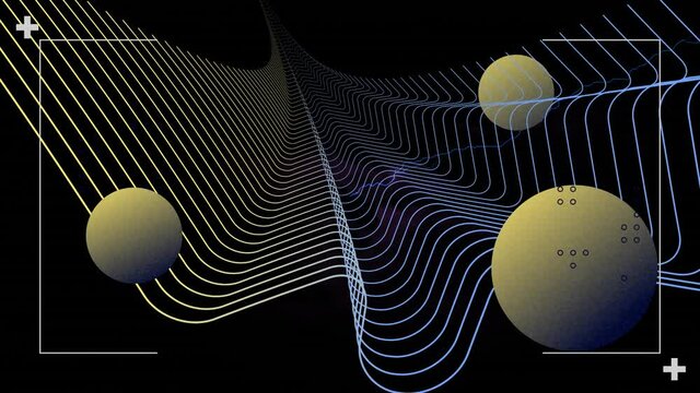 Animation of red and blue currents over parallel curves and spheres on interface processing data
