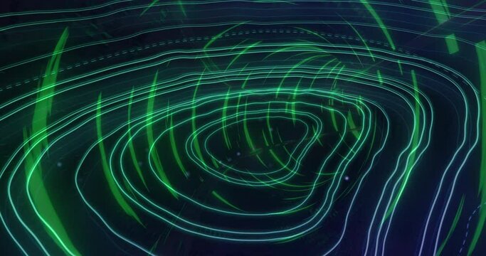 Animation of moving shapes over digital tunnel