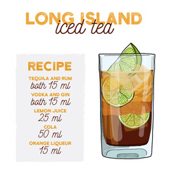 Long Island Iced Tea Cocktail Illustration Recipe Drink with Ingredients