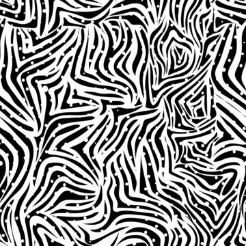 Black and white zebra skin. Seamless pattern with stripes for trendy textured fabrics, paper products. Trendy tiger background in flat style. 
