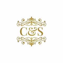 C&S initials logo ornament gold. Letter BA wedding ampersand or business partner symbol.	 - obrazy, fototapety, plakaty