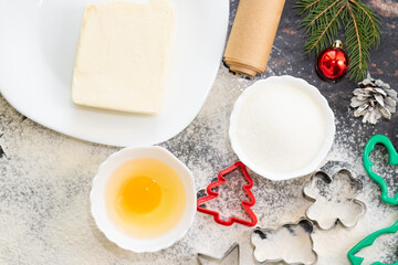 ingredients for christmas gingerbread.forms, eggs oil sugar