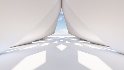 Futuristic architecture background white curved walls 3d render