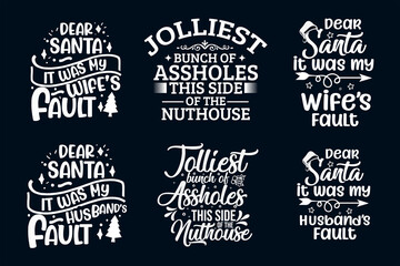 Retro Christmas saying bundle for Card, greeting, design, T shirt print, poster, postcard wish, banner isolated on Black background. winter cozy themed colorful text vector illustration 