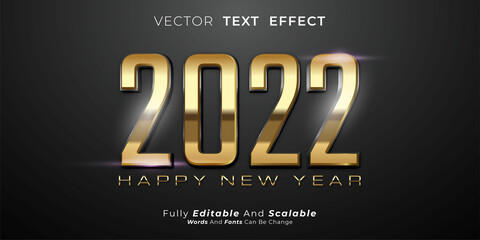 editable text number happy new year 2022 in gold and black color concept