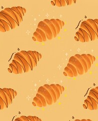 Cute pattern background with different croissants