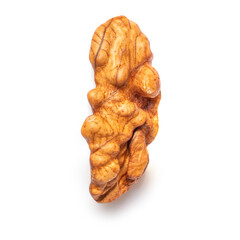 Walnut Isolated. Peeled walnut on white background. Top view. Flat lay.