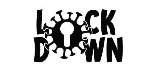 Slogan lock down with safety Patlock and coronavirus, covid-19 logo.
Flat vector quarantine pictogram. Lockdown concept for corona virus outbreak, pandemic symbol.