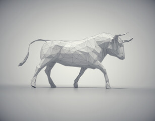 Bull made of polygons on studio background.