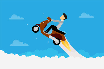 Rider start up concept with clouds workspace vector design.