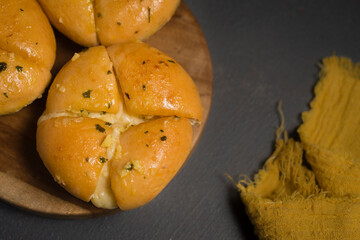 Garlic breads with melted cheese filling, Korean street food which become trending in Indonesia