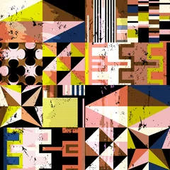 Gardinen seamless abstract geometric background composition, with squares, triangles, paint strokes and splashes © Kirsten Hinte