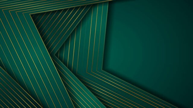 Turquoise abstract motion background with golden linear pattern. Art deco ornament motion design. Seamless looping. Video animation Ultra HD 4K 3840x2160