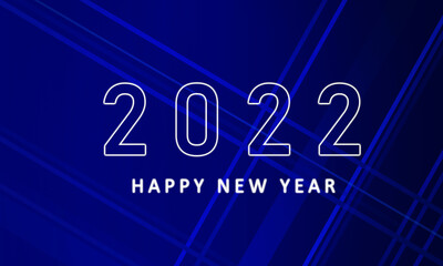 2022 Happy New Year greeting card lettering white and dark blue background