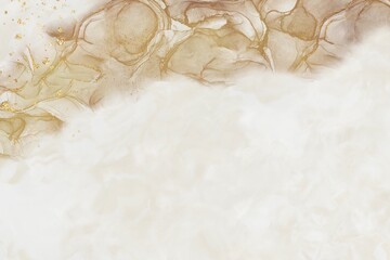 Obraz na płótnie Canvas アルコールインクアートの抽象背景）ベージュ背景に金色の波　アンティーク　グリッター　スペース