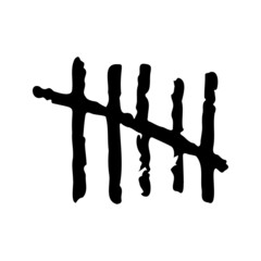 Tally mark on a white background or prison wall hash line, strike. Drawn brush dirty. Hand drawn vector illustration.