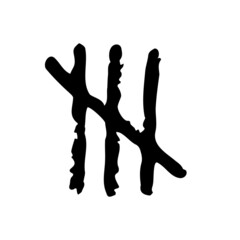 Tally mark on a white background or prison wall hash line, strike. Drawn brush dirty. Hand drawn vector illustration.