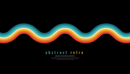 Retro colors wave lines background abstract. Vintage 70s curve stripe colorful rainbow. Vector illustration.