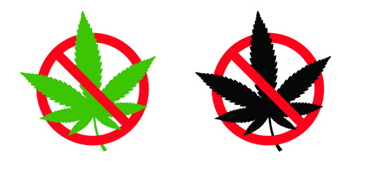 No drugs. No medical marijuana leave sign Leaves plant. Plants joints pictogram Hemp cannabis capsule. Marihuana joint. Leaf CBD oil Illegal. Prohibition no smoking Forbidden weed. No drug, free zone.