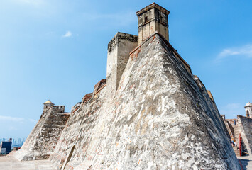 Fototapeta na wymiar Exterior of Castillo San Felipe de Barajas, a fortress, Cartagena, Colombia, South America
