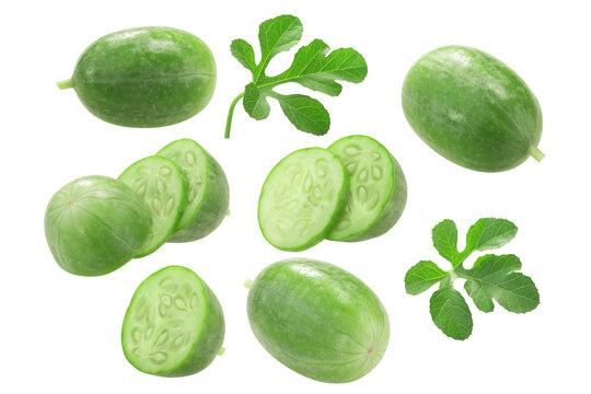 Maroon cucumber (Cucumis anguria) fruits and leaves isolated