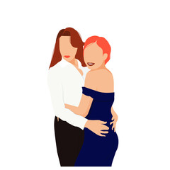 View of two strong women supporting each other. Love, care and friendship of two young girl.Vector illustration on white background