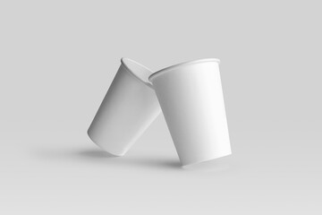 Blank paper coffee cups on a white background, packaging mockup with empty space to display your branding design.