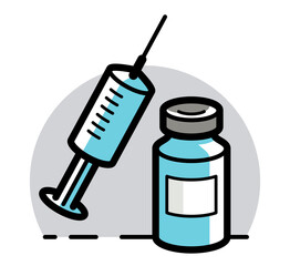 Vaccination theme vector illustration of a syringe with vial isolated over white, epidemic or pandemic coronavirus covid 19 or flu or SARS or any other vaccine, pharmacology concept.
