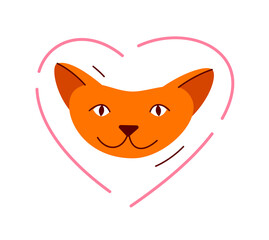 Cute cat face vector illustration, domestic pet cartoon.