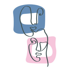 Faces  and abstract shapes. Contemporary vector illustrations on color backgrouds. Line, minimalistic elegant concept. Perfect for social media, cards, postcards.