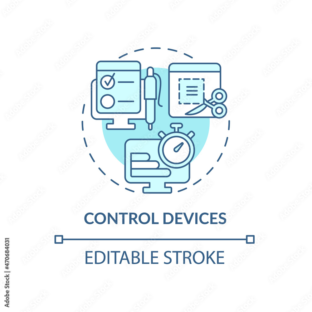 Poster control devices blue concept icon. surveillance to track work performance. employee monitoring abstr
