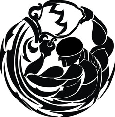 zentangle Aquarius on circle shape. Hand drawn and black tattoo style Aquarius icon. Aquarius tribal tattoo designs.