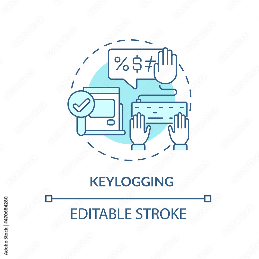 Poster keylogging blue concept icon. keystroke logging. admin access to work software. employee monitoring 