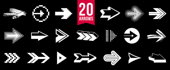 Diverse arrow cursors vector set, different shapes styles and concepts arrows single color monochrome graphic design elements for icons or logos.