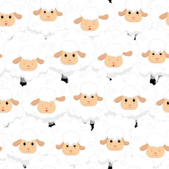 Snow-white cute, funny sheeps on a white background, cartoon, pattern, herde