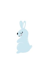 Blue rabbit on white background, cute rabbit