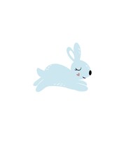 Blue rabbit on white background, cute rabbit