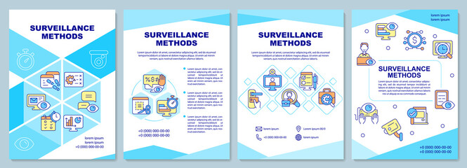 Surveillance methods brochure template. Employee monitoring. Flyer, booklet, leaflet print, cover design with linear icons. Vector layouts for presentation, annual reports, advertisement pages