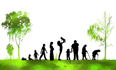 Obraz na płótnie Canvas Silhouettes of people. Woman life cycle abstraction. Vector illustration
