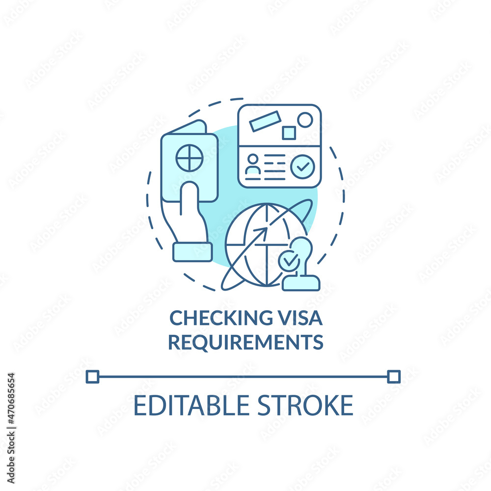 Poster checking visa requirements blue concept icon. things to consider when moving abstract idea thin line