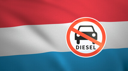 Flag of Luxembourg with the sign of Diesel fuel ban